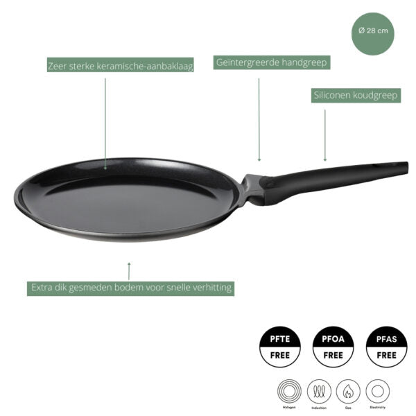 Sola Crêpière / Poêle à crêpes Ceramic Deluxe ø 28 cm - Induction compatible - Revêtement antiadhésif en céramique