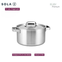 Batterie de cuisine Sola Ruby 5 pièces Premium Triply Inox - Casserole ø 16, 18, 20, 24 cm & Casserole ø 16 cm - compatible avec toutes les sources de chaleur