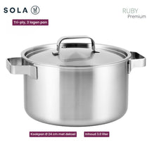Batterie de cuisine Sola Ruby 5 pièces Premium Triply Inox - Casserole ø 16, 18, 20, 24 cm & Casserole ø 16 cm - compatible avec toutes les sources de chaleur