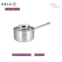 Batterie de cuisine Sola Ruby 5 pièces Premium Triply Inox - Casserole ø 16, 18, 20, 24 cm & Casserole ø 16 cm - compatible avec toutes les sources de chaleur