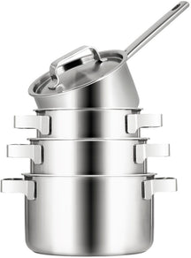 Batterie de cuisine Sola Ruby 4 pièces Premium Triply Inox - Casserole ø 16, 18, 20 cm & Casserole ø 16 cm - Induction compatible