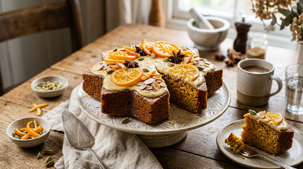 Un gâteau de fête qui vole la vedette à table.