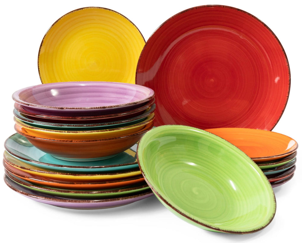 Service de vaisselle Studio Tavola Sunny Summer - 18 pièces / 6 personnes - 6 assiettes à déjeuner, 6 assiettes creuses et 6 assiettes plates