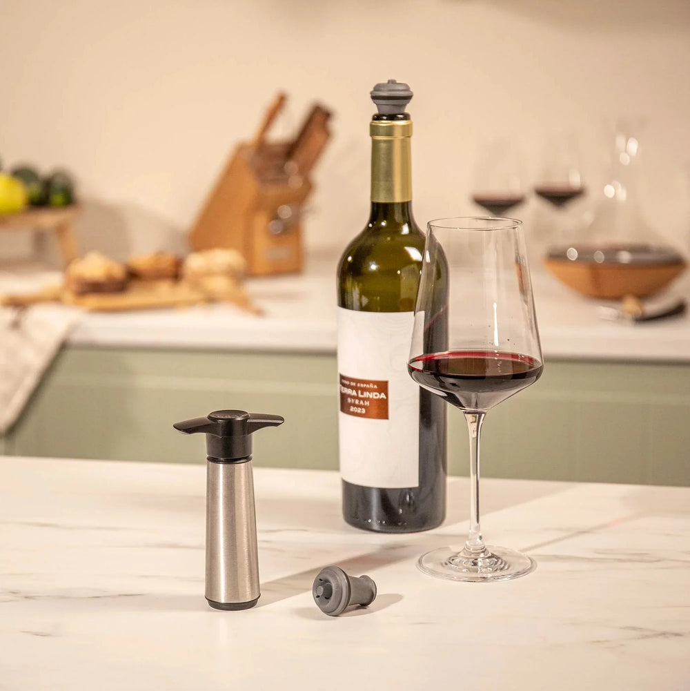 Ensemble de pompe a vin Vacu Vin - Wine Saver - en acier inoxydable - 3 pieces