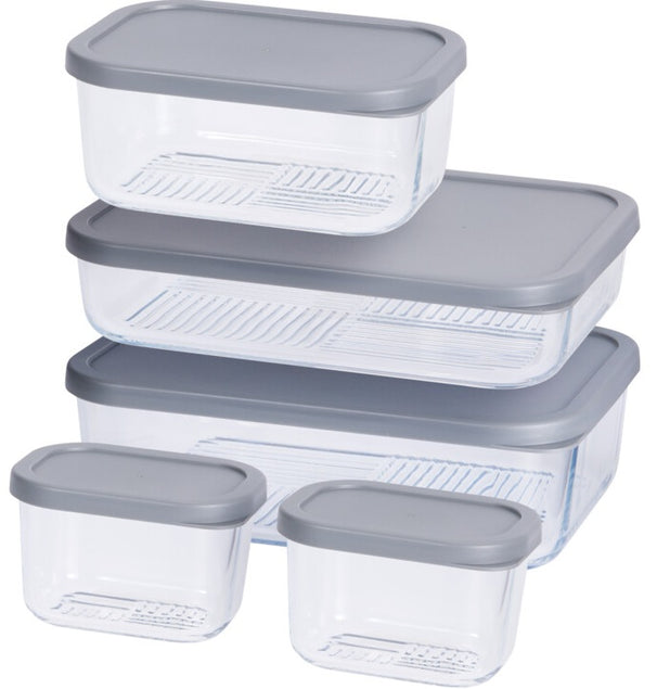 Boîtes de conservation Cookinglife - Verre - Gris - Lot de 5