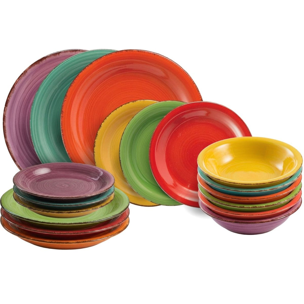 Service de table Villa d'Este Home Baita multicolore 18 pièces / 6 personnes - 6 assiettes à dîner, 6 assiettes à petit-déjeuner et 6 assiettes creuses