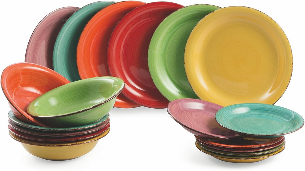 Service de table Villa d'Este Home Baita multicolore 18 pièces / 6 personnes - 6 assiettes à dîner, 6 assiettes à petit-déjeuner et 6 assiettes creuses