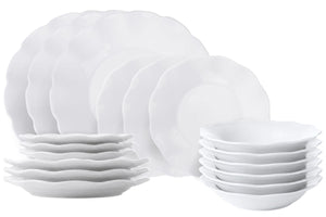 Service de table Villa d'Este Home Scallop Blanc Opaal 18 pièces / 6 personnes - 6 assiettes à dîner, 6 assiettes à petit déjeuner et 6 assiettes creuses