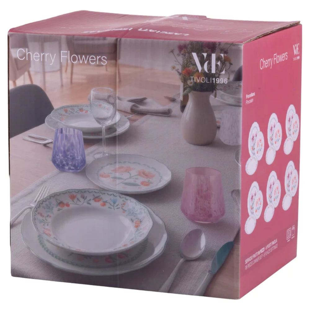 Service de table Villa d'Este Home Cherry Flowers Baita 18 pièces / 6 personnes - 6 assiettes à dîner, 6 assiettes à petit-déjeuner et 6 assiettes creuses