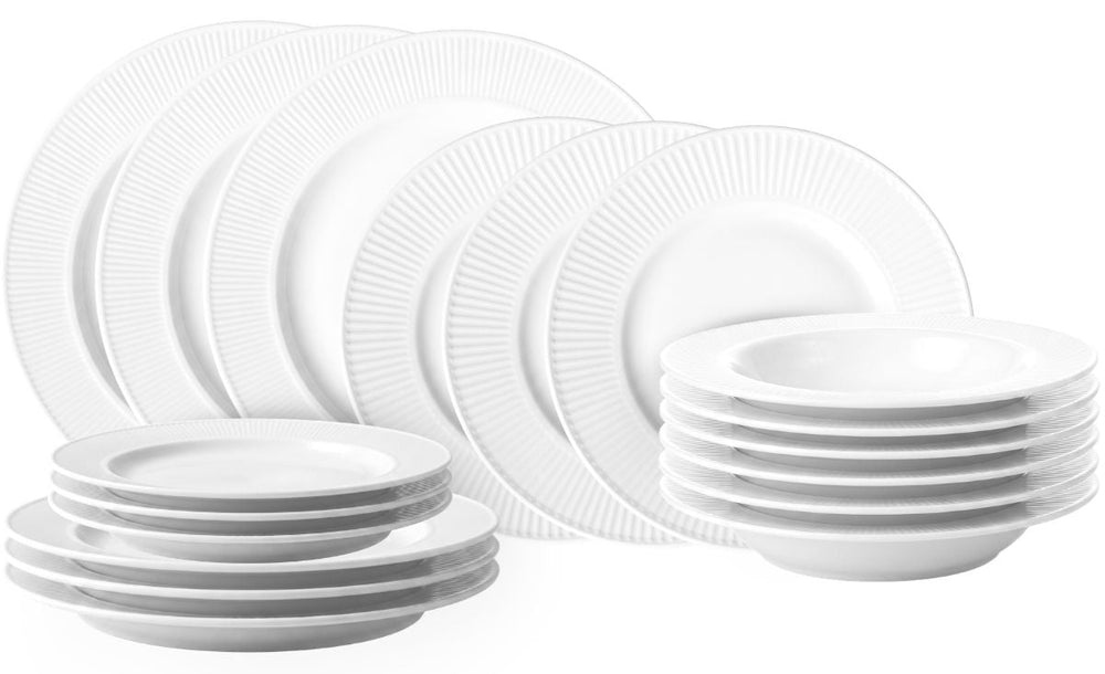 Service de table Villa d'Este Home Decor blanc opale 18 pièces / 6 personnes - 6 assiettes à dîner, 6 assiettes à petit déjeuner et 6 assiettes creuses