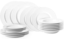 Service de table Villa d'Este Home Decor blanc opale 18 pièces / 6 personnes - 6 assiettes à dîner, 6 assiettes à petit déjeuner et 6 assiettes creuses