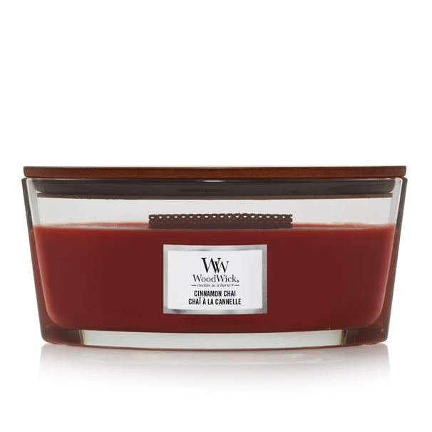 Bougie parfumée WoodWick - Bougie en verre - Cannelle Chai - 9 cm / 19 cm