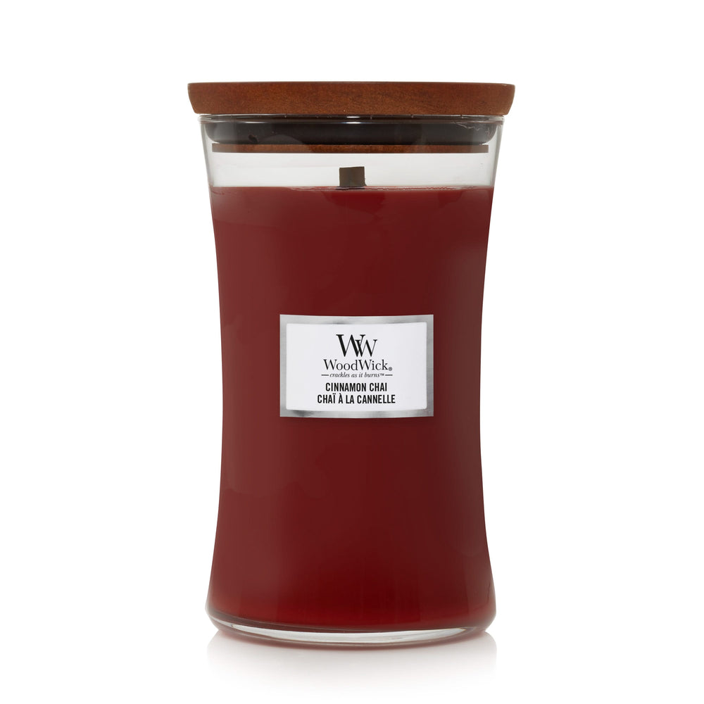 Bougie parfumée WoodWick - Bougie en verre - Cinnamon Chai - 18 cm / ø 10 cm