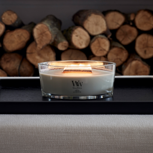 Bougie Parfumée WoodWick Ellipse Fireside - 9 cm / 19 cm - Bougie Parfumée en Verre - Mèche en Bois