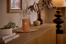 Bougie Parfumée WoodWick Grande Saffron Smoke - 18 cm / ø 10 cm - Bougie Parfumée en Verre - Mèche en Bois