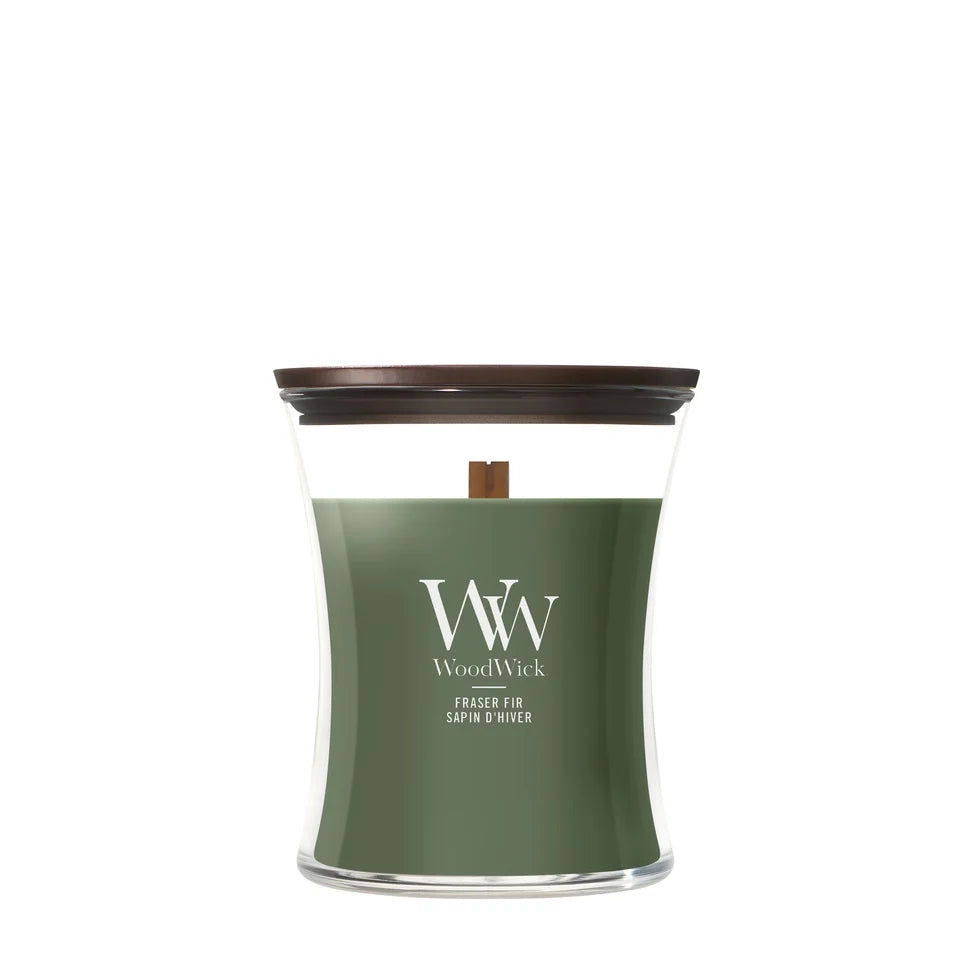 Bougie Parfumée WoodWick Medium Frasier Fir - 11 cm / ø 10 cm - Bougie Parfumée en Verre - Mèche en Bois