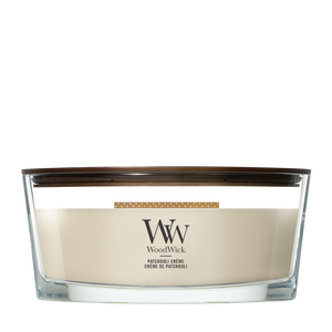 Bougie Parfumée WoodWick Ellipse Patchouli Crème - 9 cm / 19 cm - Bougie Parfumée en Verre - Mèche en Bois