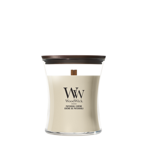 Bougie Parfumée WoodWick Medium Patchouli Crème - 11 cm / ø 10 cm - Bougie en Verre - Mèche en Bois