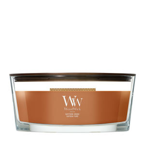 Bougie Parfumée WoodWick Ellipse Saffron Smoke - 9 cm / 19 cm - Bougie Parfumée en Verre - Mèche en Bois