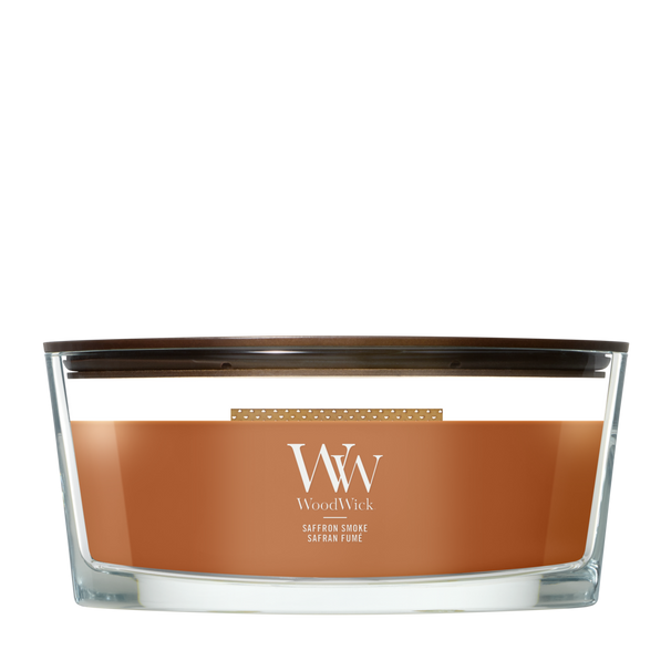 Bougie Parfumée WoodWick Ellipse Saffron Smoke - 9 cm / 19 cm - Bougie Parfumée en Verre - Mèche en Bois