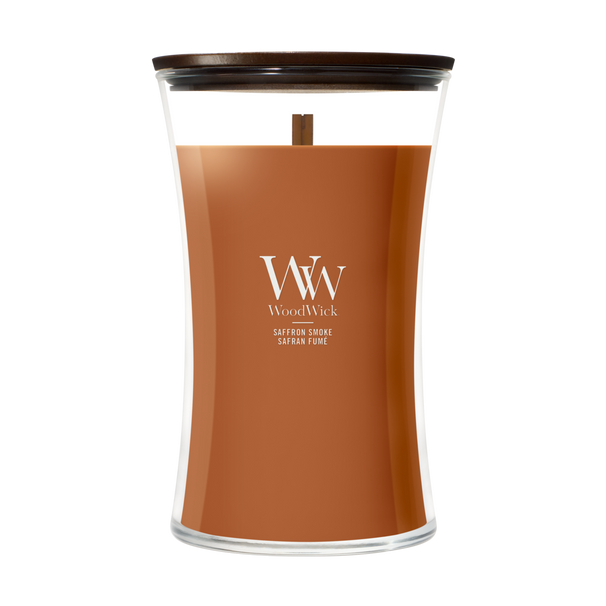 Bougie Parfumée WoodWick Grande Saffron Smoke - 18 cm / ø 10 cm - Bougie Parfumée en Verre - Mèche en Bois