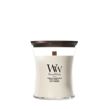 Bougie Parfumée WoodWick Medium Tonka & Almond Milk - 11 cm / ø 10 cm - Bougie Parfumée en Verre - Mèche en Bois