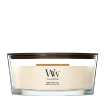 Bougie parfumée WoodWick Ellipse Vanilla & Sea Salt - 9 cm / 19 cm - Bougie parfumée en verre - Mèche en bois