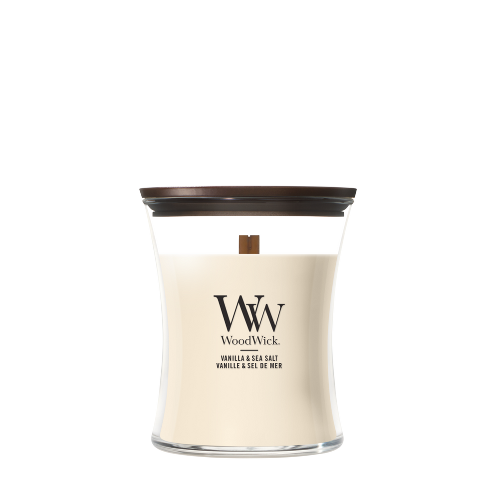 Bougie Parfumée WoodWick Medium Vanilla & Sea Salt - 11 cm / ø 10 cm - Bougie en Verre - Mèche en Bois