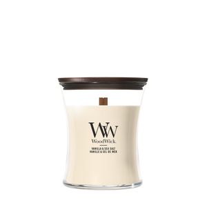 Bougie Parfumée WoodWick Medium Vanilla & Sea Salt - 11 cm / ø 10 cm - Bougie en Verre - Mèche en Bois