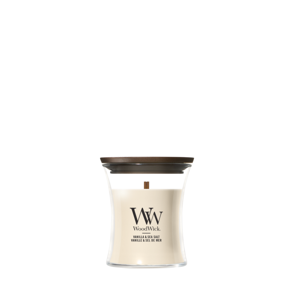 Bougie Parfumée WoodWick Mini Vanilla & Sea Salt - 8 cm / ø 7 cm - Bougie Parfumée en Verre - Mèche en Bois