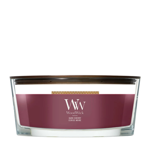 Bougie Parfumée WoodWick Ellipse Dark Cherry - 9 cm / 19 cm - Bougie en Verre - Mèche en Bois