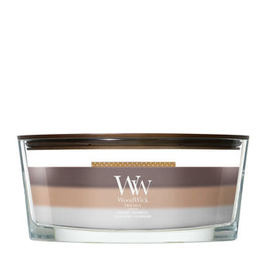 Bougie parfumée WoodWick Ellipse Trilogy Radiant Cashmere - 9 cm / 19 cm - Bougie parfumée en verre - Mèche en bois