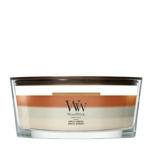 Bougie parfumée WoodWick Ellipse Trilogy Vanilla Embers - 9 cm / 19 cm - Bougie parfumée en verre - Mèche en bois