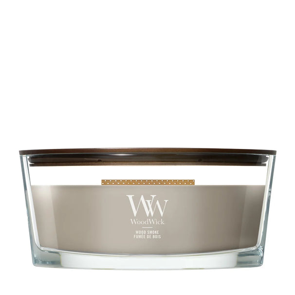 Bougie parfumée WoodWick Ellipse Wood Smoke - 9 cm / 19 cm - Bougie parfumée en verre - Mèche en bois