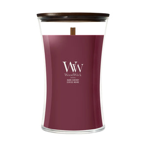 Bougie Parfumée WoodWick Large Dark Cherry - 18 cm / ø 10 cm - Bougie Parfumée en Verre - Mèche en Bois