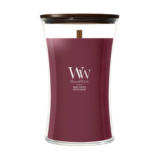 Bougie Parfumée WoodWick Large Dark Cherry - 18 cm / ø 10 cm - Bougie Parfumée en Verre - Mèche en Bois