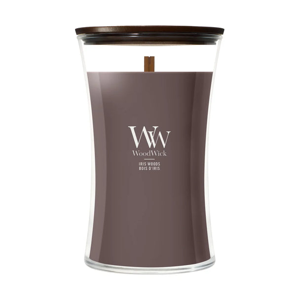 Bougie Parfumée WoodWick Large Iris Woods - 18 cm / ø 10 cm - Bougie Parfumée en Verre - Mèche en Bois