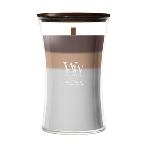 Bougie parfumée WoodWick Large Trilogy Radiant Cashmere - 18 cm / ø 10 cm - Bougie parfumée en verre - Mèche en bois