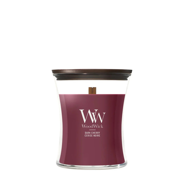 Bougie Parfumée WoodWick Medium Dark Cherry - 11 cm / ø 10 cm - Bougie Parfumée en Verre - Mèche en Bois