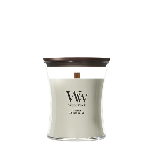 Bougie Parfumée WoodWick Medium Fireside - 11 cm / ø 10 cm - Bougie Parfumée en Verre - Mèche en Bois