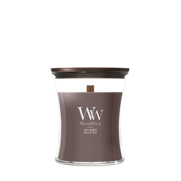 Bougie Parfumée WoodWick Medium Iris Woods - 11 cm / ø 10 cm - Bougie Parfumée en Verre - Mèche en Bois