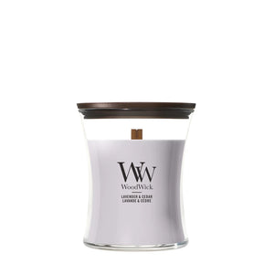 Bougie Parfumée WoodWick Medium Lavender & Cedar - 11 cm / ø 10 cm - Bougie Parfumée en Verre - Mèche en Bois