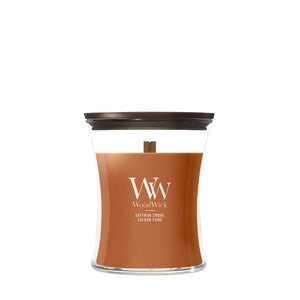 Bougie Parfumée WoodWick Medium Saffron Smoke - 11 cm / ø 10 cm - Bougie Parfumée en Verre - Mèche en Bois