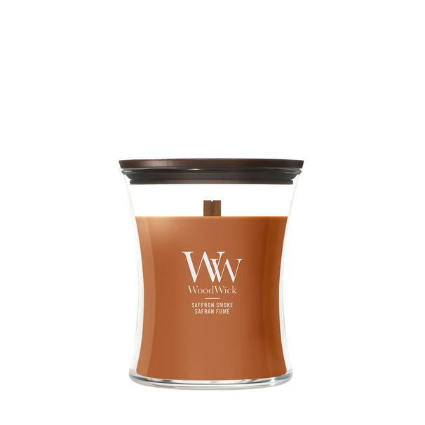 Bougie Parfumée WoodWick Medium Saffron Smoke - 11 cm / ø 10 cm - Bougie Parfumée en Verre - Mèche en Bois