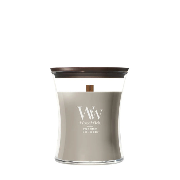 Bougie parfumée WoodWick Medium Wood Smoke - 11 cm / ø 10 cm - Bougie parfumée en verre - Mèche en bois