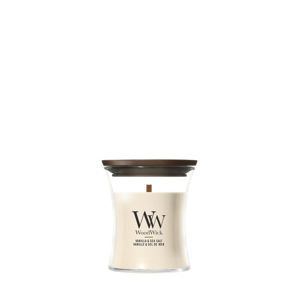 Bougie Parfumée WoodWick Mini Vanilla & Sea Salt - 8 cm / ø 7 cm - Bougie Parfumée en Verre - Mèche en Bois