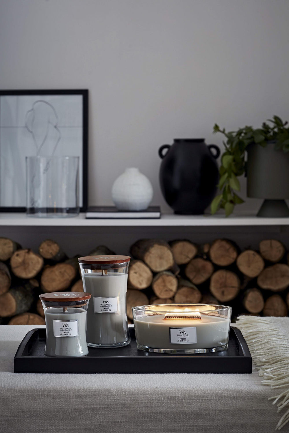 Bougie parfumée WoodWick - Cheminée - Fireside - 18 cm / ø 10 cm