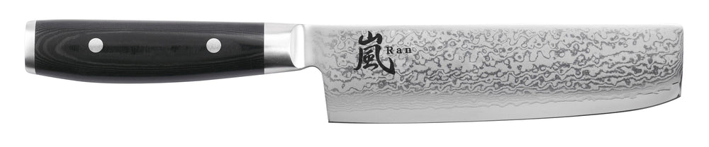 Yaxell Couteau Nakiri Ran 16,5 cm - Acier damassé inoxydable 69 plis - Poignée en Micarta
