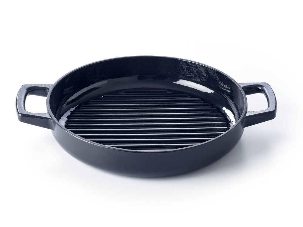 Poêle à griller Alva Nori ø 28 cm + Poignées en cuir offertes - Compatible toutes sources de chaleur - Revêtement antiadhésif émaillé