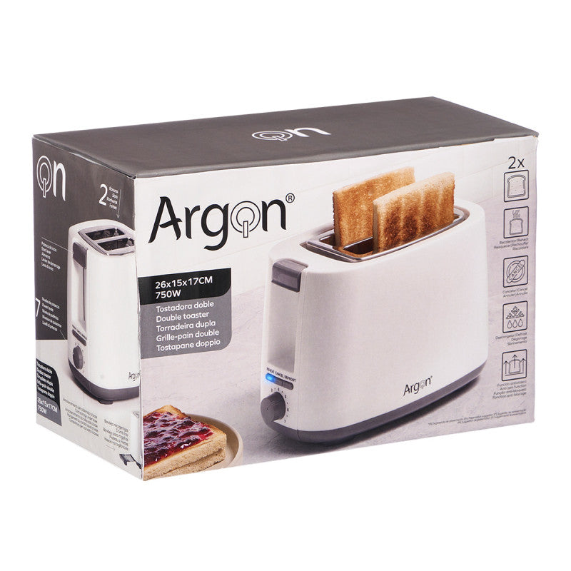 Argon Grille-pain Mat Blanc - 2 Fentes - 750 W